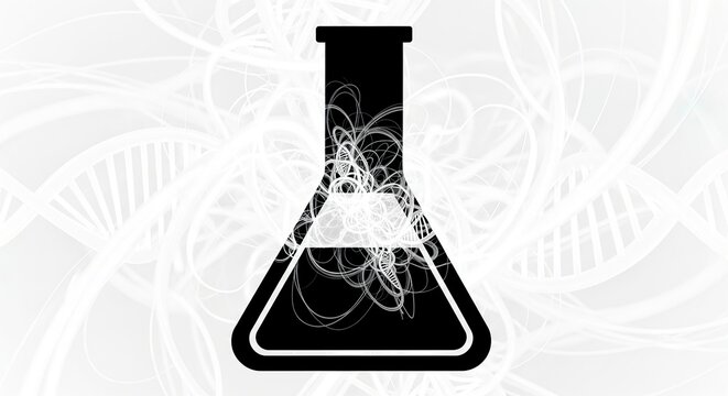 Laboratory flask silhouette against abstract background