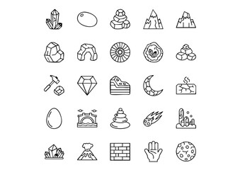 Geology and Gemstone Vector Icons: The Complete Collection, Stone & Mineral Line Art Icons: Rocks, Gems, and Geology, Nature's Hardscapes: Outline Icons of Stones and Crystals