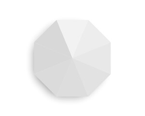 White tent top view. Beach umbrella in octagon shape. Street cafe sun shade. Kiosk canopy mockup isolated on white background. Sun protection equipment. Vector realistic illustration.