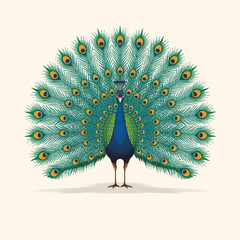A colorful vector illustration captures the beautiful, vibrant blue and green plumage of a peacock's feather