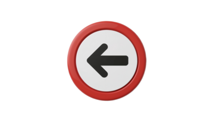 3D Illustration of a Circular Sign with a Left-Pointing Arrow, Set Against a Plain White Backdrop