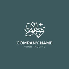 Elegant Lotus Flower and Diamond Logo Design.