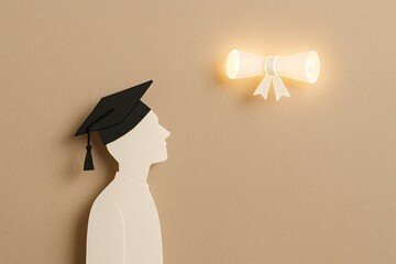 Graduate Achievement, Figure with Cap Looking at Glowing Diploma, Higher Education and Academic Success Concept, Graduation and Certificate, Degree and Qualification