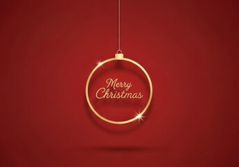 Elegant gold Christmas ornament with Merry Christmas text on a red background