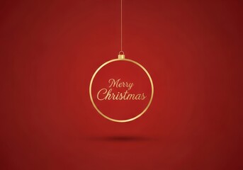 Elegant gold Christmas ornament with Merry Christmas text on a red background