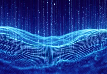 Abstract digital data flow with glowing particles and lines in blue