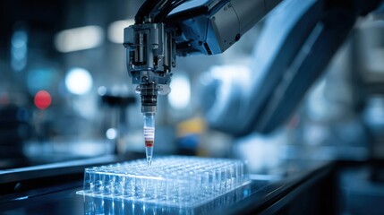 Advanced Robotics in Laboratory Setting Performing Liquid Handling for Precise Research Analysis During Modern Scientific Experimentation