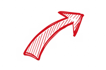 Red hand drawn sketch arrow pointing up and right, showing direction, success, growth, movement, and business progress