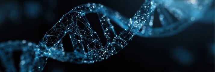 Detailed View of a Digital Representation of a DNA Strand Showcasing Complex Structures and Interconnected Nodes With a High-Tech Appearance