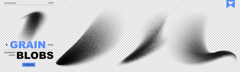 Grain transparent spray pattern brush abstract dot noise background wave gradient paint effect. This set has stochastic dotwork and airbrush gradation with grainy splatters and fluid ink stains for mo