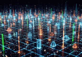 Fototapeta premium Abstract digital city concept with glowing lines and geometric shapes