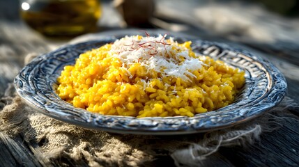 Homemade Milanese Risotto with Vibrant Yellow Color and Creamy Texture
