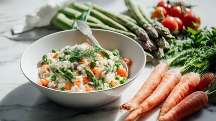 Homemade Vegetarian Italian Risotto with Fresh Ingredients and Vibrant Colors