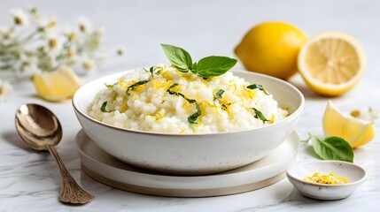 Vibrant Italian Lemon Risotto with Fresh Herbs and Minimalist Food Styling
