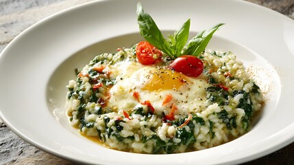 Authentic Italian Risotto with Spinach, Basil, and Melted Cheese