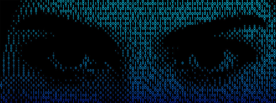 AI Eye Code Art. A digital mind and research graphic with matrix text and software for a futuristic technology concept..