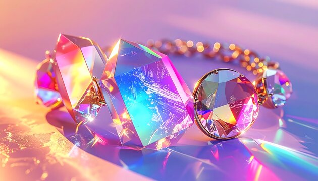 Iridescent bracelet featuring faceted gemstones and gold accents