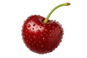 Fresh red cherry holding water drops, showing natural sweetness and healthy fruit nutrition, isolated on transparent background