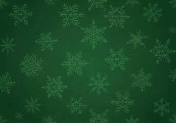 Festive green background with repeating snowflake pattern for winter holidays