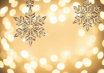 Elegant crystal snowflakes with bokeh lights for a festive winter background