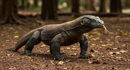 Fototapeta premium Komodo Dragon in the Wild- Varanus komodoensis