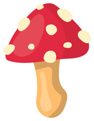 Autumn forest scene showing a vibrant red mushroom with white spots, perfect for fall or naturethemed designs and backgrounds.