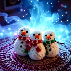 Obraz premium Cozy Christmas illustration, a car packed with presents making its way around a sparkling Christmas tree in a snowy village square. Charming cottages with smoking chimneys are visible down the lane. T