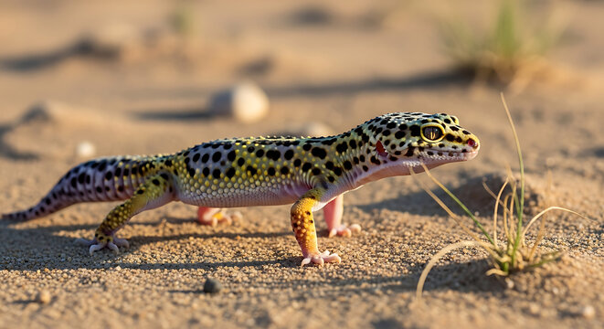 Leopard Gecko on Sand- Eublepharis macularius