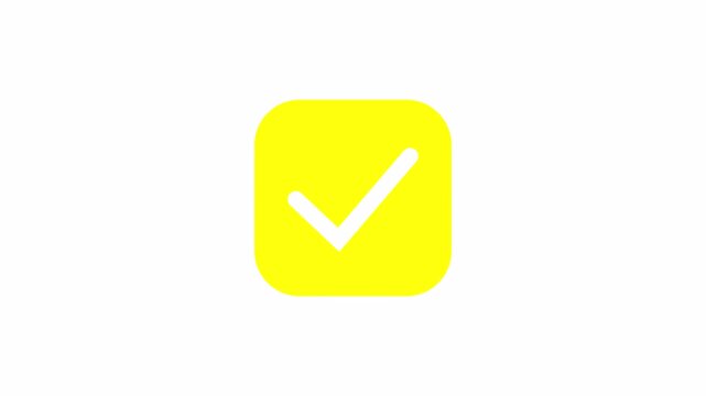 Yellow check mark animation checklist icon button that symbolizes OK or accepted