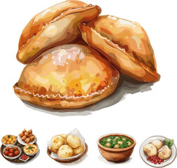 Polish cuisine and Portuguese cuisine in color style, set of international cuisine in color style