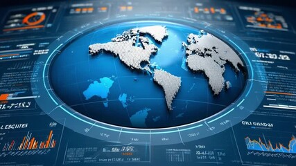Global Connectivity Interface: A digital display with a global map interface, showcasing data streams and connections, highlighting worldwide technological advancements and modern data analysis.  - Powered by Adobe
