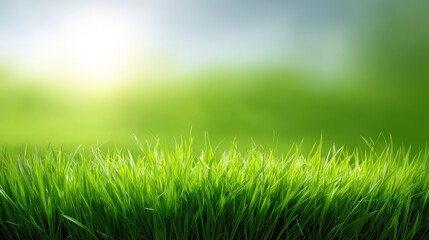 Fototapeta premium Lush Green Grass Field with Gentle Sunshine and Soft Focus Background Creating a Serene Natural Landscape