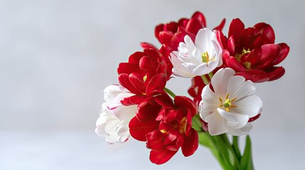 Fototapeta premium Vibrant Red and White Tulips Arrangement in Soft Light for Elegant Floral Display and Decoration