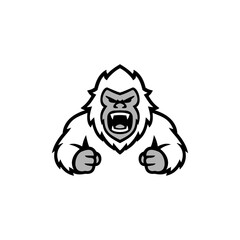 Angry gorilla or yeti mascot logo illustration showing a roaring yeti with strong fists and fierce expression