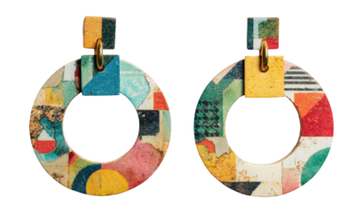 Colorful Artistic Earrings with Geometric Patterns and Textured Finish