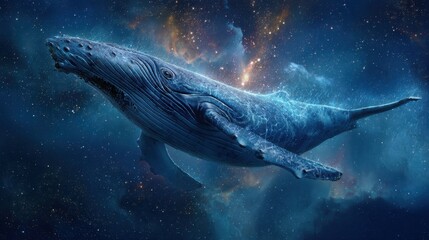Fototapeta premium ethereal whale floating in celestial dreamscape at night