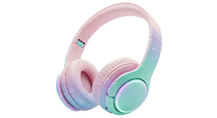 Pink and Mint Wireless Headphones with Gradient Pastel Colors. Modern Bluetooth Headset for Music, Lifestyle, and Digital Design