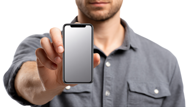 Modern Communication: A person presents a sleek smartphone, offering a glimpse into the world of technology and instant connection.