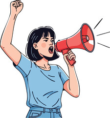 Woman with Megaphone Shouting and Fist Raised. illustration concept design creative background style inspiration