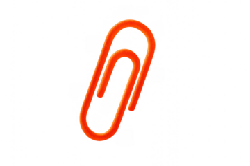 Orange paper clip on transparent background representing office stationery and business organization