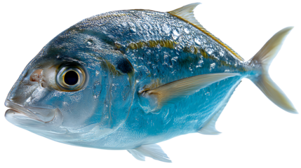 Silver Fish Underwater: A striking shot of a streamlined silver fish gracefully swimming in the aquatic world, its scales catching the light, evoking a sense of marine tranquility.