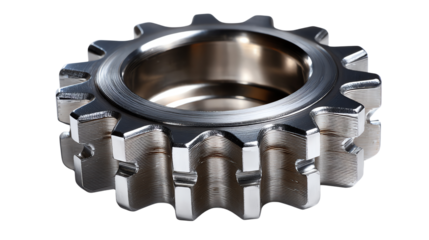 Mechanical Gear: A detailed view of a sturdy, metallic gear, its precision-engineered teeth gleam under the light, symbolizing the core of mechanics and industrial innovation.