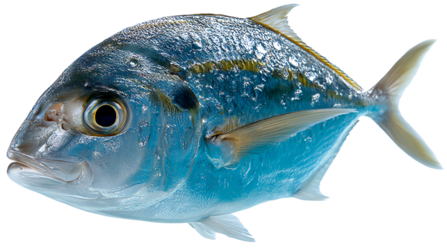 Silver Fish Underwater: A striking shot of a streamlined silver fish gracefully swimming in the aquatic world, its scales catching the light, evoking a sense of marine tranquility.