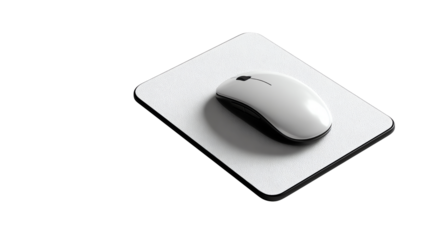 Computer Mouse and Pad: A sleek white computer mouse rests on a matching pad, embodying seamless functionality and modern design. It's a clean, minimalistic aesthetic.