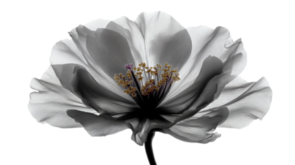 Graceful Bloom: An artistic grayscale representation of a delicate flower unveils its intricate structure, revealing a hidden world of elegance and beauty. 