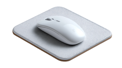 Modern Wireless Mouse on Mousepad: A sleek, modern wireless mouse rests gracefully on its matching mousepad, a testament to simplicity and technological sophistication.