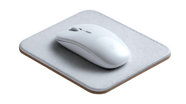 Modern Wireless Mouse on Mousepad: A sleek, modern wireless mouse rests gracefully on its matching mousepad, a testament to simplicity and technological sophistication.