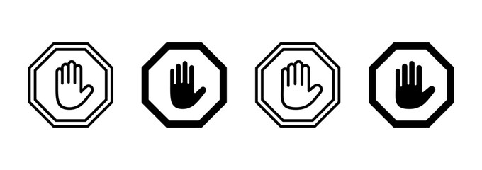 Stop icon vector. stop road sign. hand stop sign and symbol. Do not enter stop red sign with hand