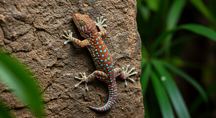 Obraz premium Tokay Gecko on a Rock Wall- Gekko gecko