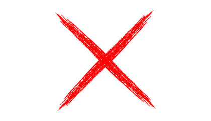 Red cross sign and marker isolated on transparent or white background, hand-drawn red cross png symbol for error, cancel, close, and delete icon design